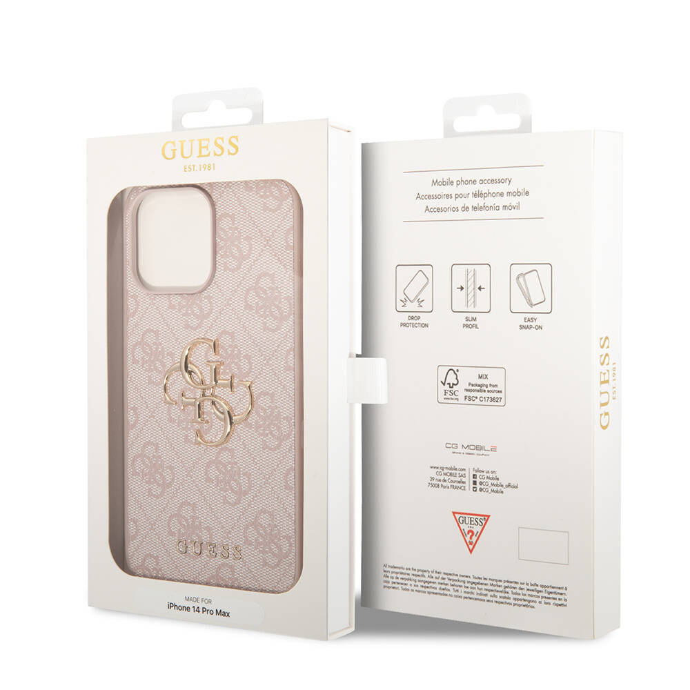 Apple iPhone 14 Pro Max Kılıf GUESS PU Deri Büyük Metal Logo Dizaynlı Kapak Gri