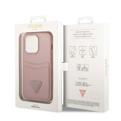 iPhone 14 Pro Max Kılıf GUESS PU Safran Deri Kartlıklı Dizayn Kılıf