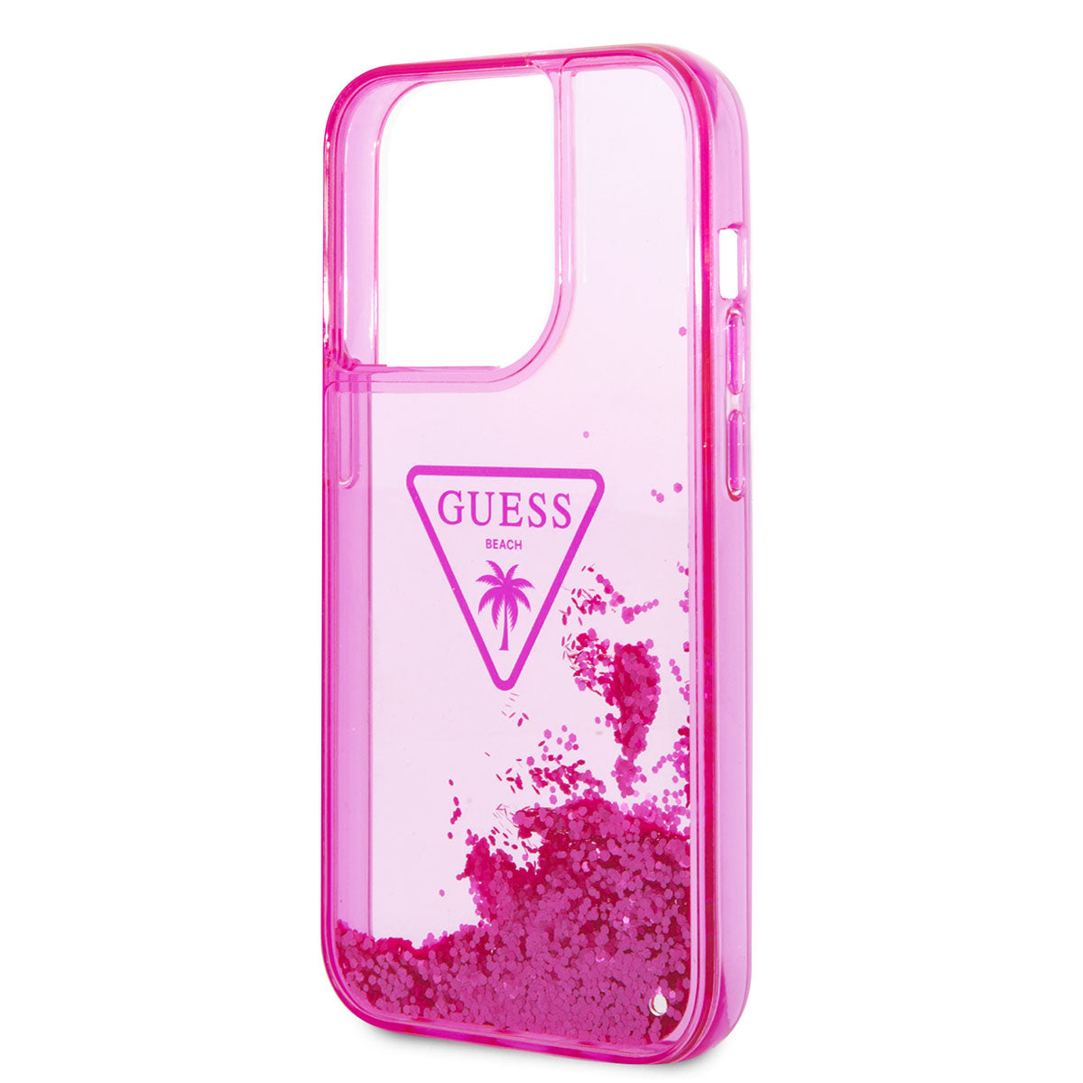 Apple iPhone 14 Pro Max Kılıf GUESS Transparan Sıvılı Simli Dizayn Kapak Pembe