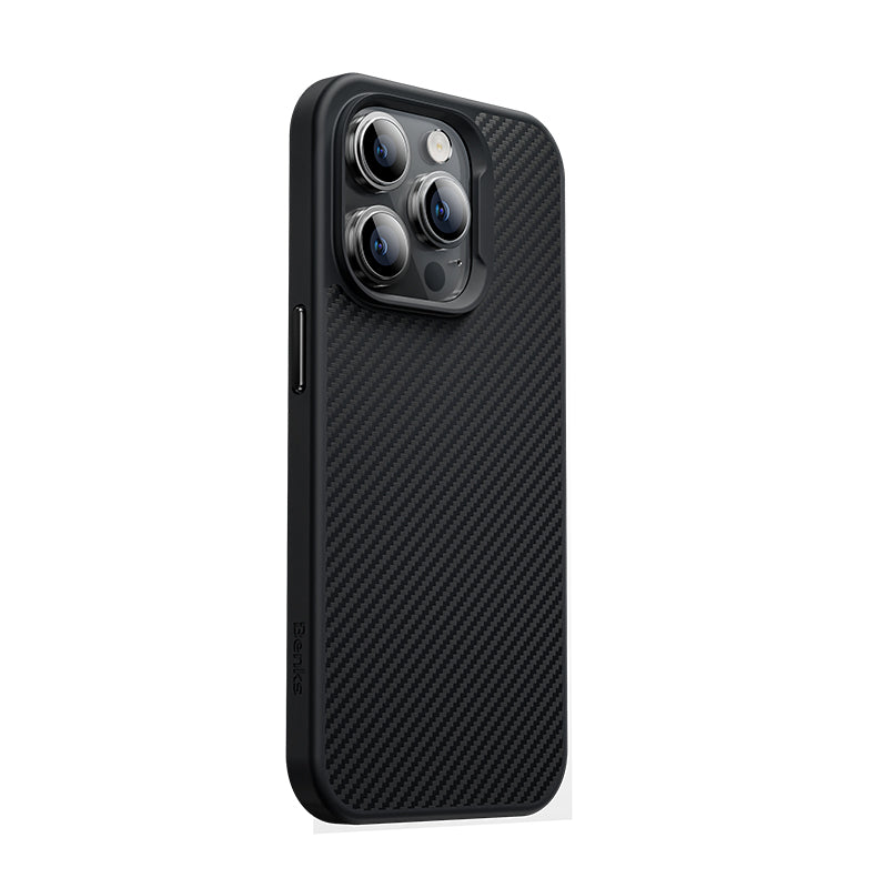 iPhone 14 Pro Max Kılıf Karbon Fiber M-safe Şarj Özellikli Benks 600D Hybrid Kevlar Kılıf
