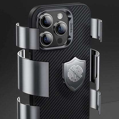 iPhone 14 Pro Max Kılıf Karbon Fiber M-safe Şarj Özellikli Benks Hybrid ArmorPro 600D Kevlar Kılıf