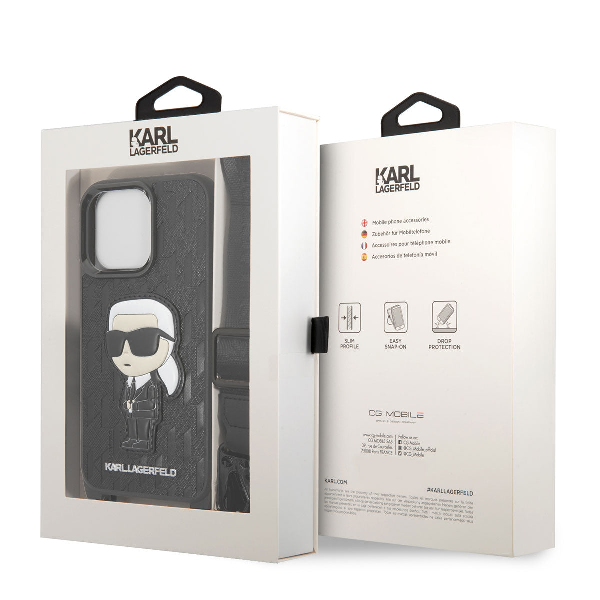 Apple iPhone 14 Pro Max Kılıf Karl Lagerfeld Boyun Askılı Karl Dizayn Kapak Siyah