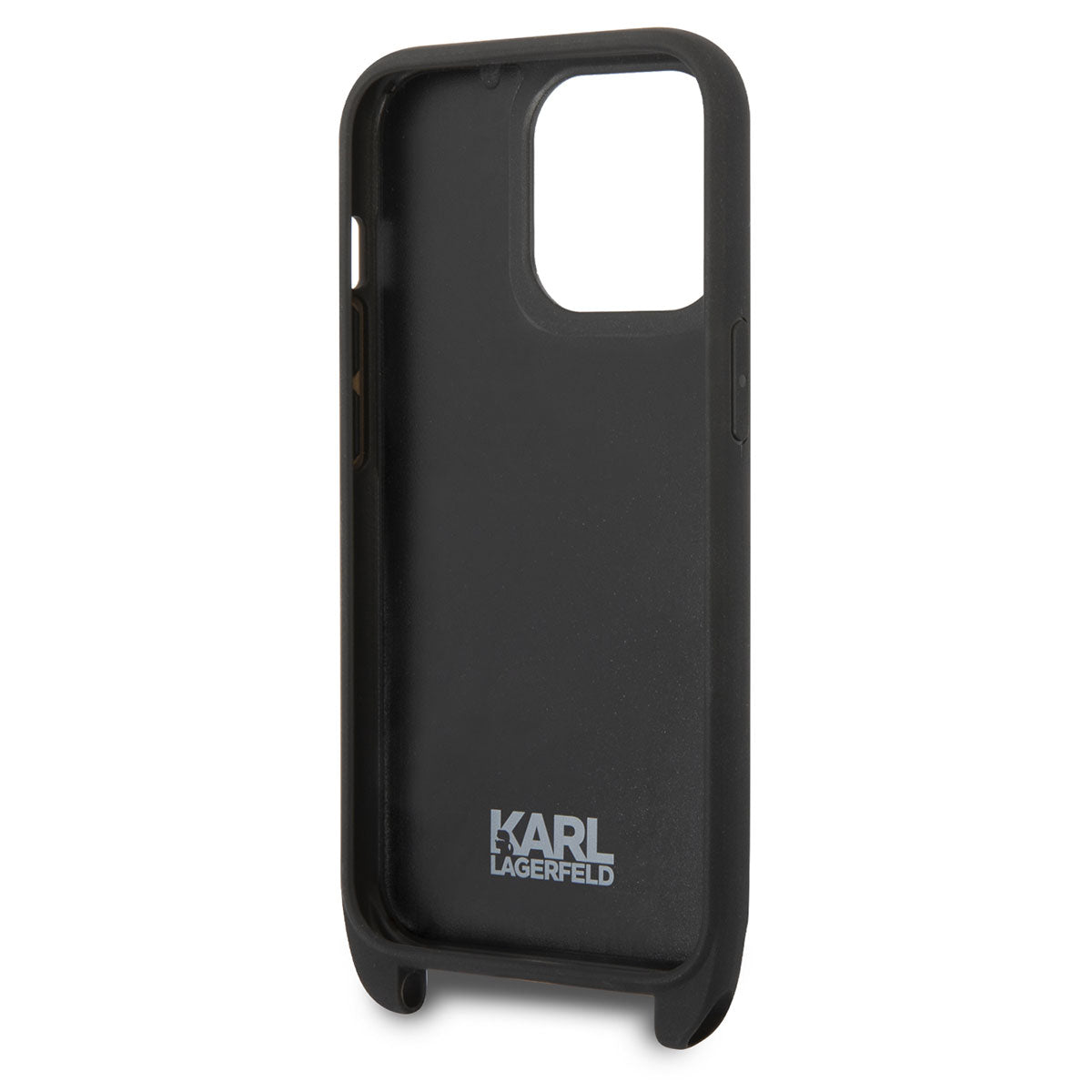 Apple iPhone 14 Pro Max Kılıf Karl Lagerfeld Boyun Askılı Karl Dizayn Kapak Siyah