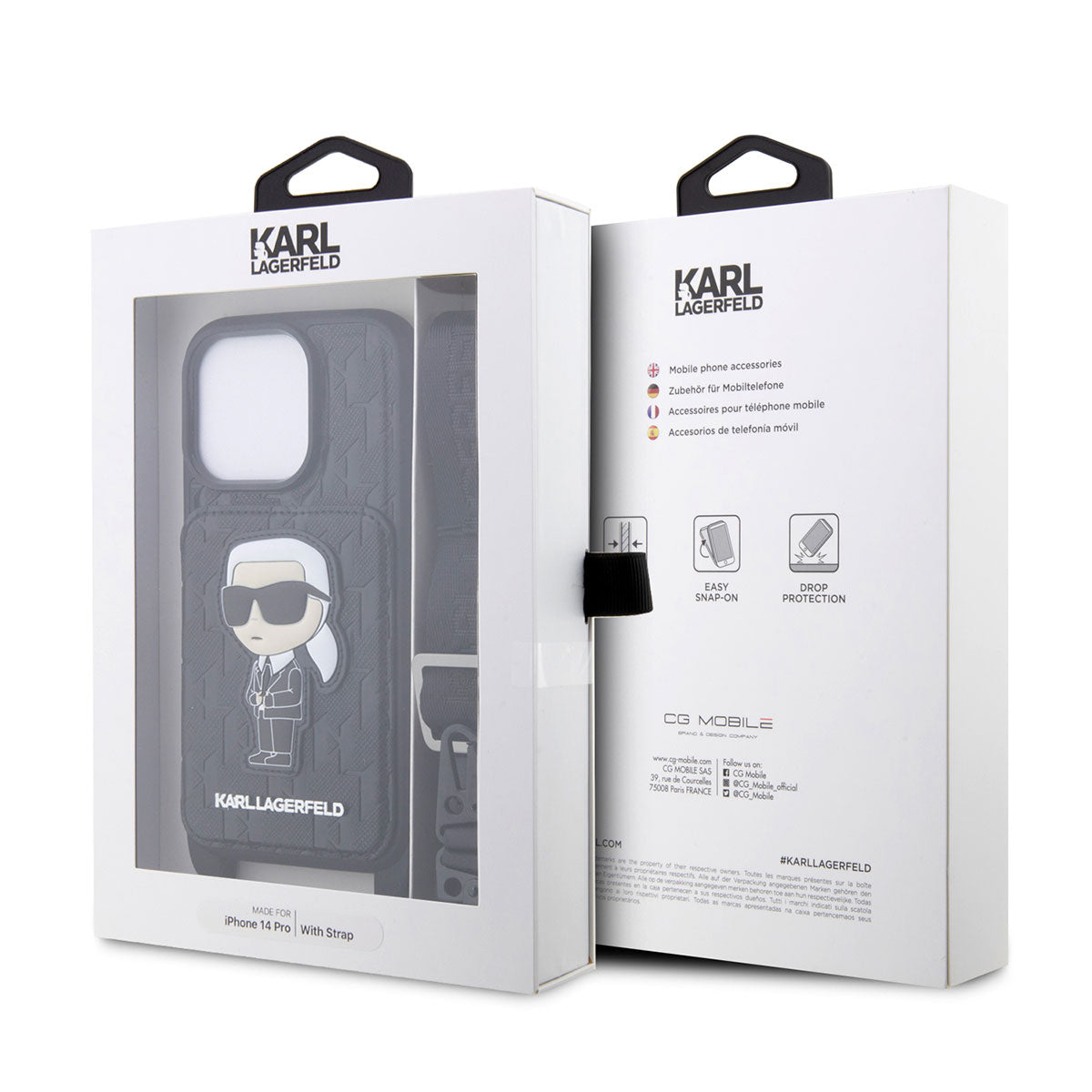 Apple iPhone 14 Pro Max Kılıf Karl Lagerfeld Boyun Askılı Kartlıklı Karl Dizayn Kapak Siyah