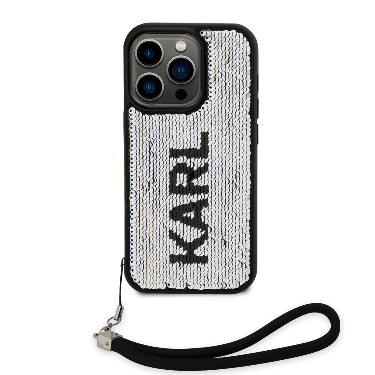 iPhone 14 Pro Max Kılıf Karl Lagerfeld El Askısı İpli Hareketli Pullu Dizayn Kılıf