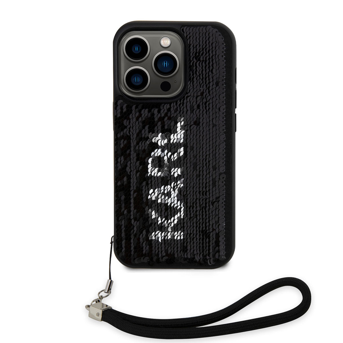 iPhone 14 Pro Max Kılıf Karl Lagerfeld El Askısı İpli Hareketli Pullu Dizayn Kılıf