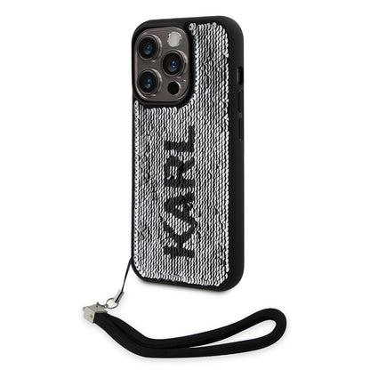 iPhone 14 Pro Max Kılıf Karl Lagerfeld El Askısı İpli Hareketli Pullu Dizayn Kılıf