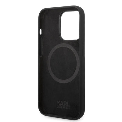 Apple iPhone 14 Pro Max Kılıf Karl Lagerfeld Magsafe Şarj Özellikli Silikon Karl Dizayn Kapak Siyah