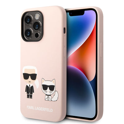 Apple iPhone 14 Pro Max Kılıf Karl Lagerfeld Magsafe Şarj Özellikli Silikon K&C Dizayn Kapak Pembe Açık