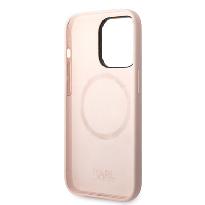 Apple iPhone 14 Pro Max Kılıf Karl Lagerfeld Magsafe Şarj Özellikli Silikon K&C Dizayn Kapak Pembe Açık