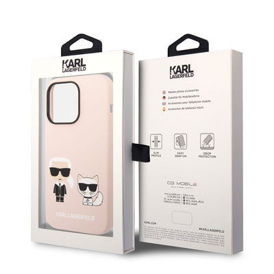 Apple iPhone 14 Pro Max Kılıf Karl Lagerfeld Magsafe Şarj Özellikli Silikon K&C Dizayn Kapak Pembe Açık