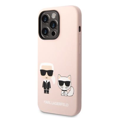 Apple iPhone 14 Pro Max Kılıf Karl Lagerfeld Magsafe Şarj Özellikli Silikon K&C Dizayn Kapak Pembe Açık