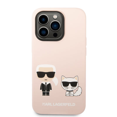 Apple iPhone 14 Pro Max Kılıf Karl Lagerfeld Magsafe Şarj Özellikli Silikon K&C Dizayn Kapak Pembe Açık