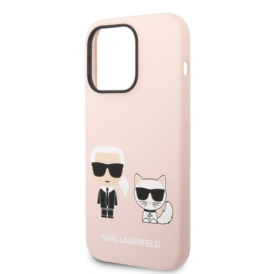 Apple iPhone 14 Pro Max Kılıf Karl Lagerfeld Magsafe Şarj Özellikli Silikon K&C Dizayn Kapak Pembe Açık