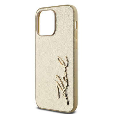 Apple iPhone 14 Pro Max Kılıf Karl Lagerfeld Orjinal Lisanslı 3D KL Yazılı Tüylü Arka Yüzey Saffiano Rhinestones Kapak Pembe