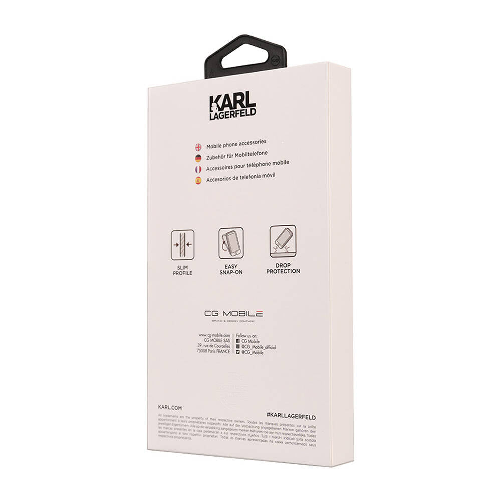 iPhone 14 Pro Max Kılıf Karl Lagerfeld Orjinal Lisanslı 3D KL Yazılı Tüylü Arka Yüzey Saffiano Rhinestones Kılıf