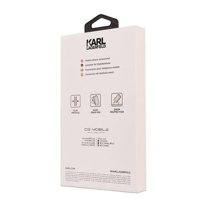 iPhone 14 Pro Max Kılıf Karl Lagerfeld Orjinal Lisanslı 3D KL Yazılı Tüylü Arka Yüzey Saffiano Rhinestones Kılıf