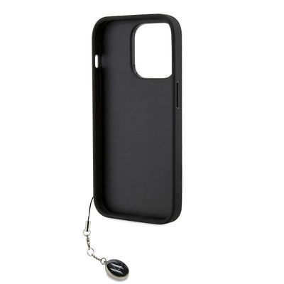 Apple iPhone 14 Pro Max Kılıf Karl Lagerfeld Orjinal Lisanslı Anahtarlıklı Taşlı KL Yazılı Saffiano Rhinestones Kapak Pembe