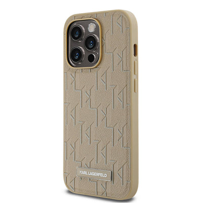 Apple iPhone 14 Pro Max Kılıf Karl Lagerfeld Orjinal Lisanslı Magsafe Şarj Özellikli KL Yazılı Hot Stamp Kapak Krem