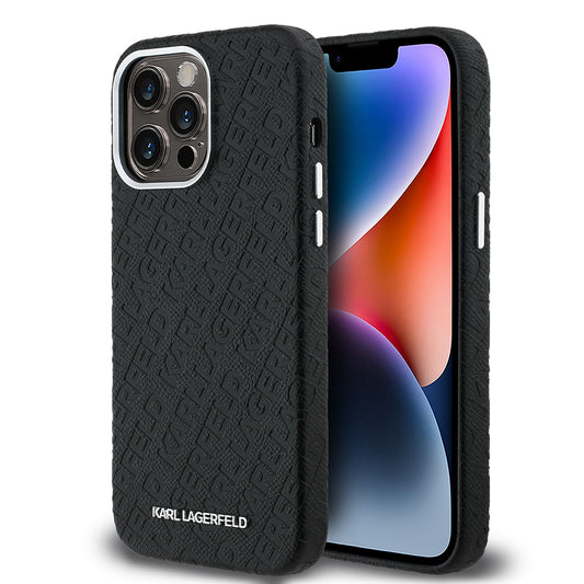 iPhone 14 Pro Max Kılıf Karl Lagerfeld Orjinal Lisanslı PU Deri Damgalı Metal Yazı Logolu Kılıf