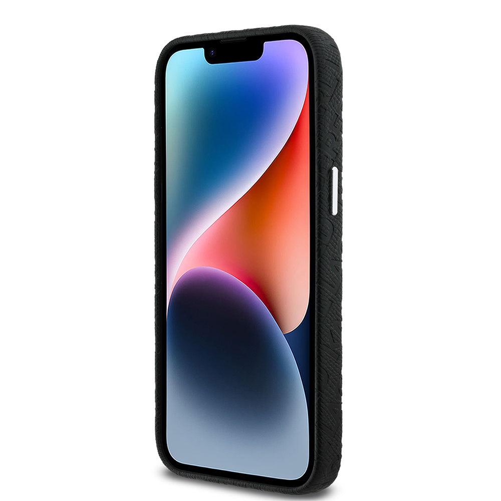 iPhone 14 Pro Max Kılıf Karl Lagerfeld Orjinal Lisanslı PU Deri Damgalı Metal Yazı Logolu Kılıf