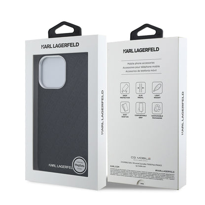 iPhone 14 Pro Max Kılıf Karl Lagerfeld Orjinal Lisanslı PU Deri Damgalı Metal Yazı Logolu Kılıf