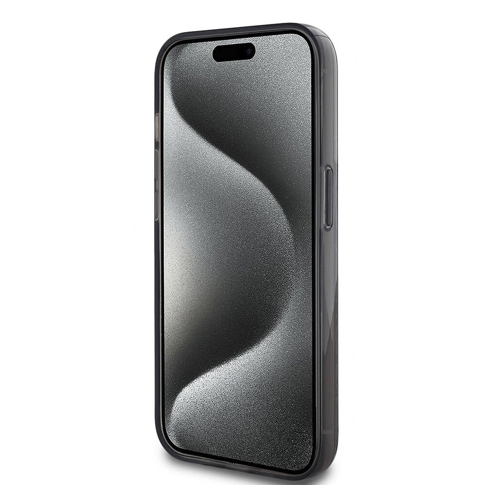 Apple iPhone 14 Pro Max Kılıf Karl Lagerfeld Orjinal Lisanslı Simli KL Yazılı Monogram Gradıent Kapak Siyah