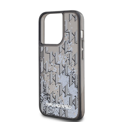 Apple iPhone 14 Pro Max Kılıf Karl Lagerfeld Orjinal Lisanslı Simli KL Yazılı Monogram Gradıent Kapak Siyah