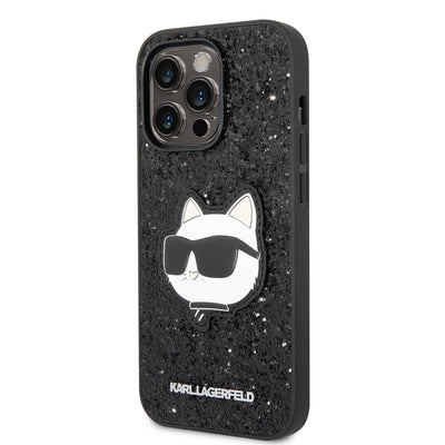 Apple iPhone 14 Pro Max Kılıf Karl Lagerfeld Parlak Taşlı Choupette Dizayn Kapak Gümüş