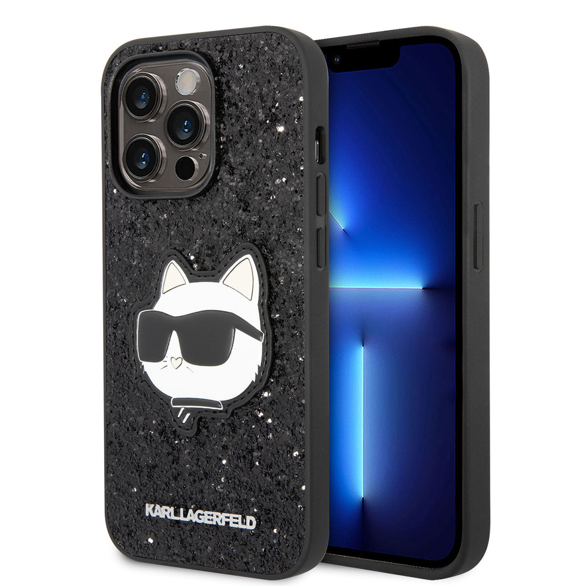 Apple iPhone 14 Pro Max Kılıf Karl Lagerfeld Parlak Taşlı Choupette Dizayn Kapak Gümüş