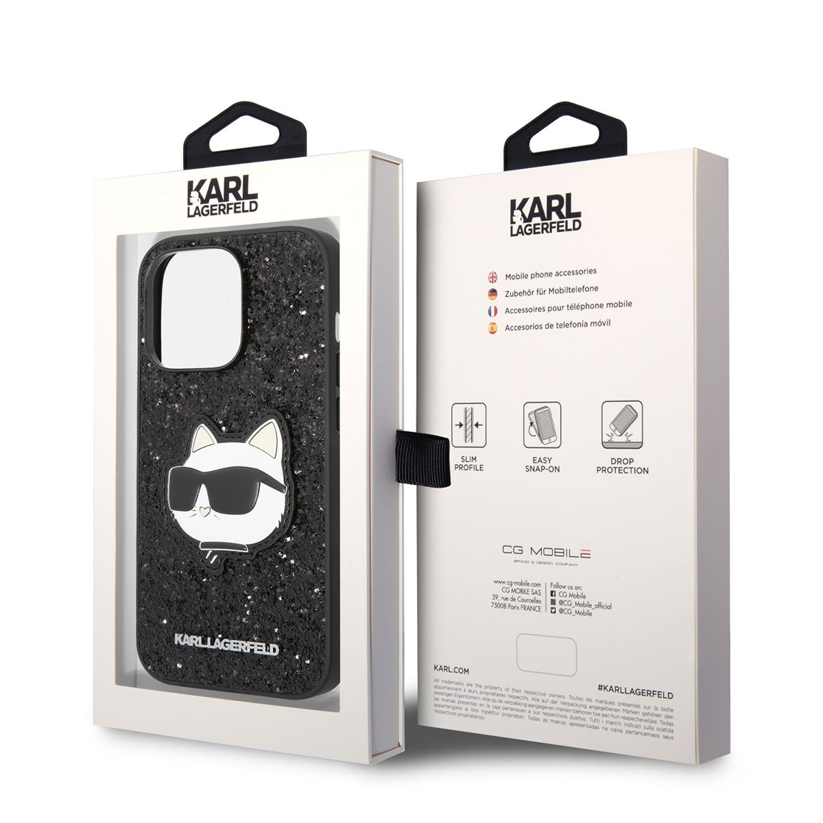 Apple iPhone 14 Pro Max Kılıf Karl Lagerfeld Parlak Taşlı Choupette Dizayn Kapak Gümüş