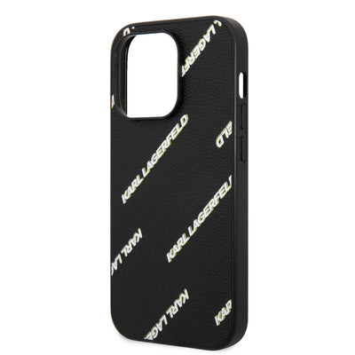 Apple iPhone 14 Pro Max Kılıf Karl Lagerfeld PU Suni Deri Logolu Dizayn Kapak Siyah