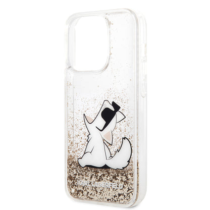 iPhone 14 Pro Max Kılıf Karl Lagerfeld Sıvılı Simli Choupette Dizayn Kılıf