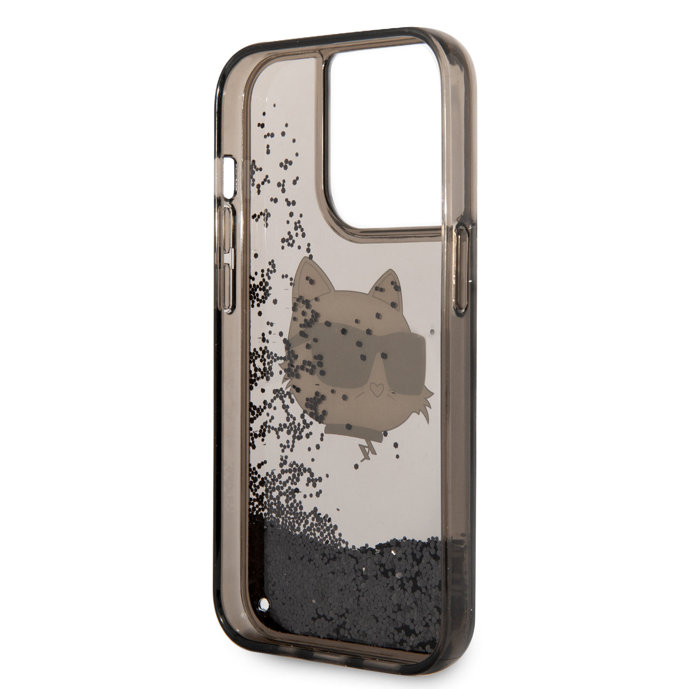 Apple iPhone 14 Pro Max Kılıf Karl Lagerfeld Sıvılı Simli Choupette Head Dizayn Kapak Gümüş