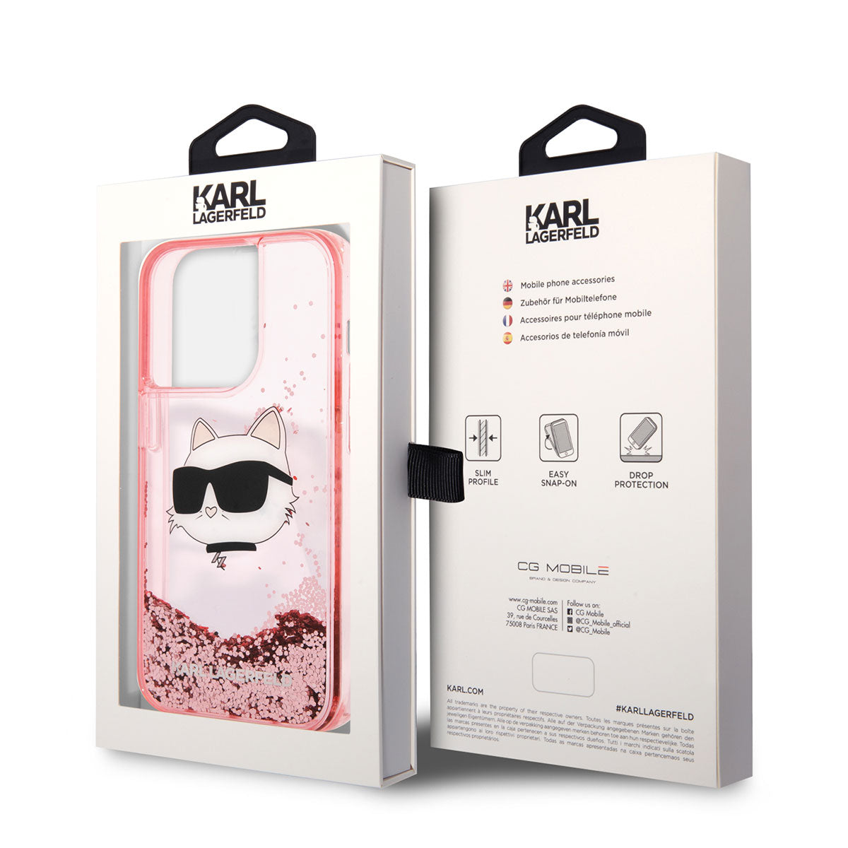 Apple iPhone 14 Pro Max Kılıf Karl Lagerfeld Sıvılı Simli Choupette Head Dizayn Kapak Gümüş
