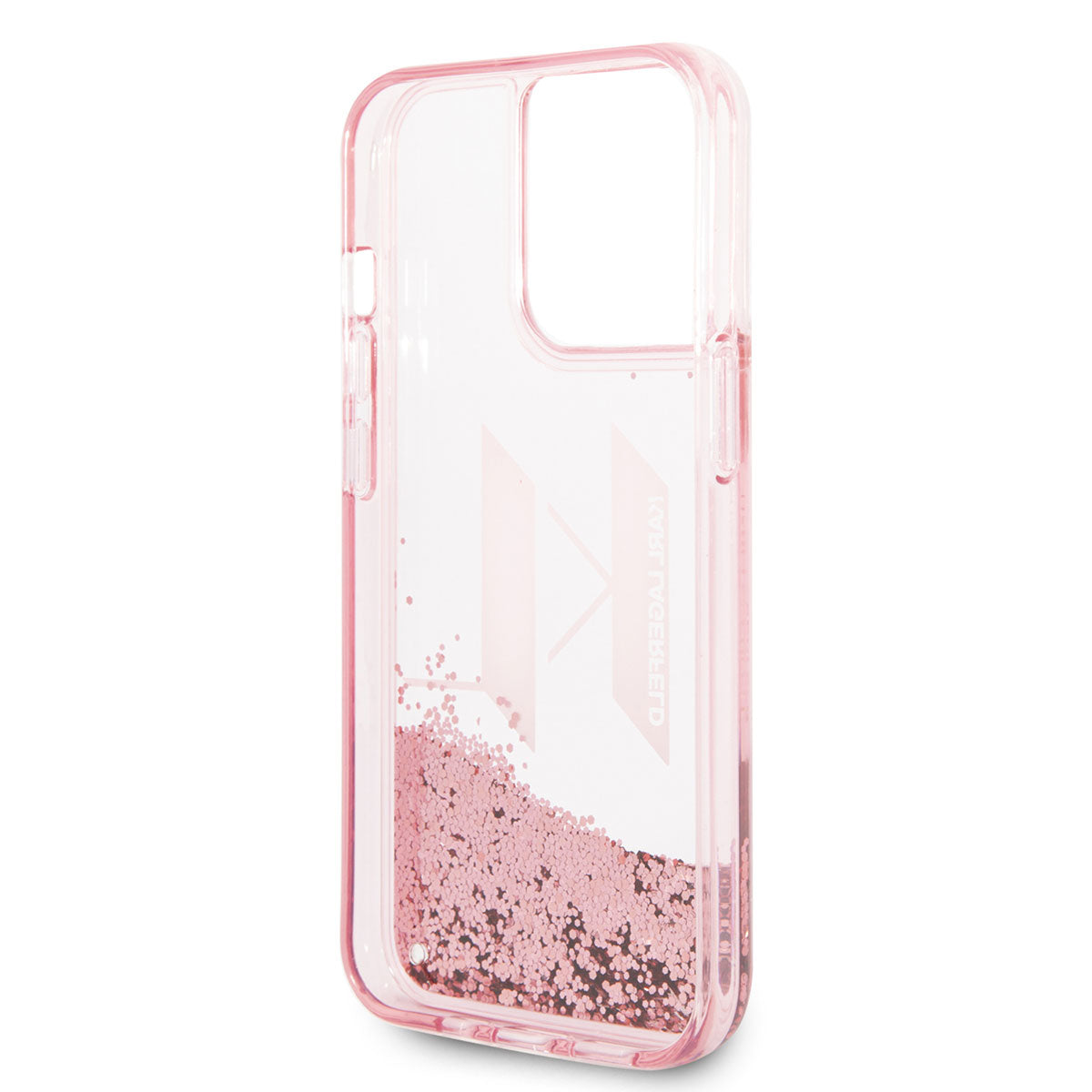 Apple iPhone 14 Pro Max Kılıf Karl Lagerfeld Sıvılı Simli Dizayn Kapak Pembe