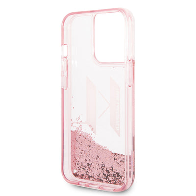 Apple iPhone 14 Pro Max Kılıf Karl Lagerfeld Sıvılı Simli Dizayn Kapak Pembe