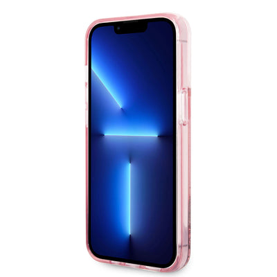 Apple iPhone 14 Pro Max Kılıf Karl Lagerfeld Sıvılı Simli Dizayn Kapak Pembe
