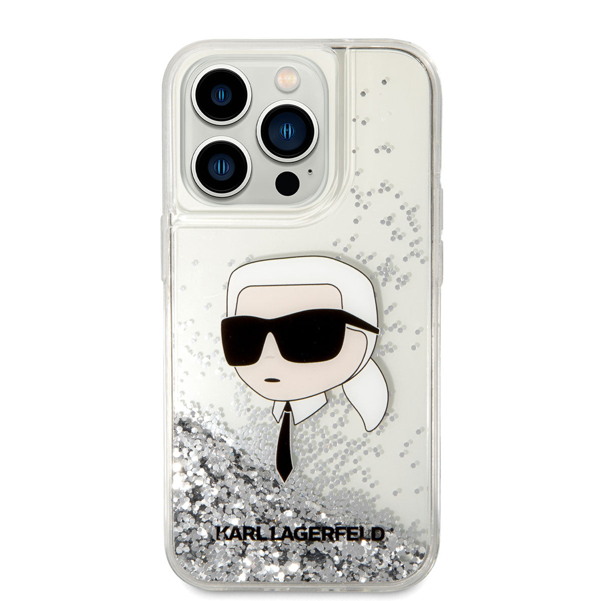Apple iPhone 14 Pro Max Kılıf Karl Lagerfeld Sıvılı Simli Karl Head Dizayn Kapak Pembe