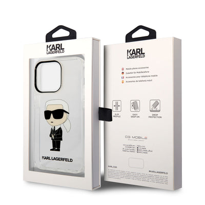 Apple iPhone 14 Pro Max Kılıf Karl Lagerfeld Transparan İkonik Karl Dizayn Kapak Renksiz
