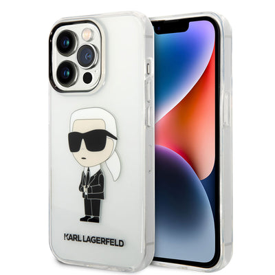 Apple iPhone 14 Pro Max Kılıf Karl Lagerfeld Transparan İkonik Karl Dizayn Kapak Renksiz
