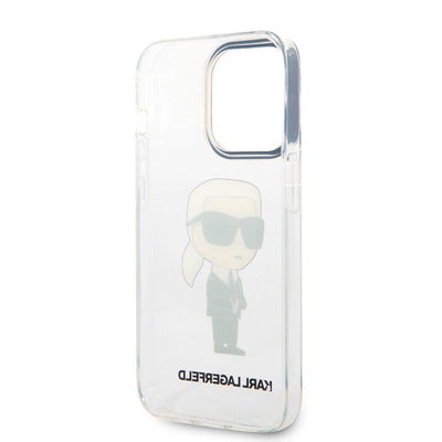 Apple iPhone 14 Pro Max Kılıf Karl Lagerfeld Transparan İkonik Karl Dizayn Kapak Renksiz