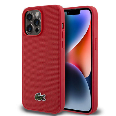 Apple iPhone 14 Pro Max Kılıf Lacoste Orjinal Lisanslı PU Pike Desenli Arka Yüzey İkonik Timsah Dokuma Logolu Kapak Lacivert