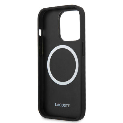 Apple iPhone 14 Pro Max Kılıf Lacoste Orjinal Lisanslı PU Pike Desenli Arka Yüzey İkonik Timsah Dokuma Logolu Kapak Lacivert