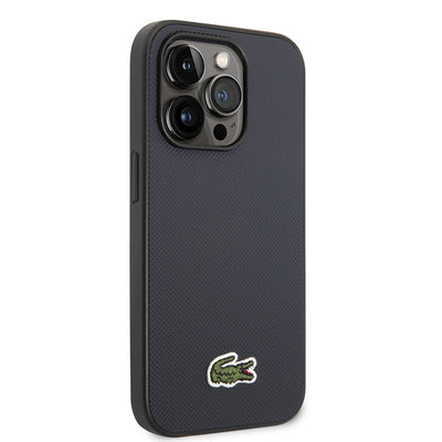 Apple iPhone 14 Pro Max Kılıf Lacoste Orjinal Lisanslı PU Pike Desenli Arka Yüzey İkonik Timsah Dokuma Logolu Kapak Lacivert