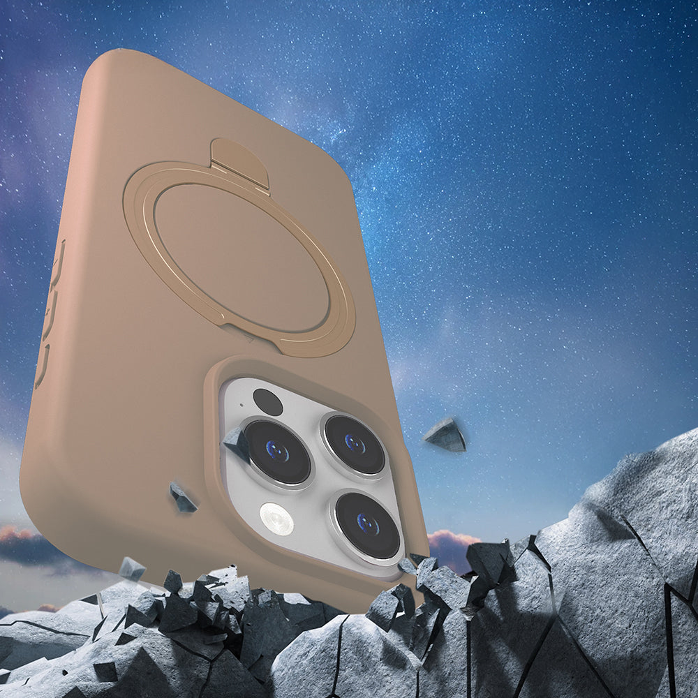 Apple iPhone 14 Pro Max Kılıf M-safe Şarj Özellikli Standlı Zore Samara Kapak Desert Gold