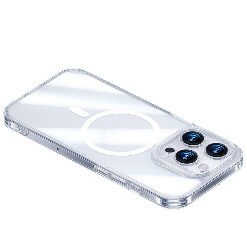 Apple iPhone 14 Pro Max Kılıf Magsafe Şarj Özellikli Benks Magnetic Shiny Glass Serisi Kapak Renksiz