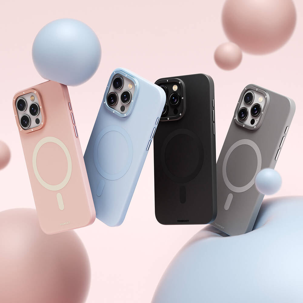 Apple iPhone 14 Pro Max Kılıf Magsafe Şarj Özellikli Çizilmeye ve Aşınmaya Dayanıklı Youngkit Velvet Serisi Kapak Pembe