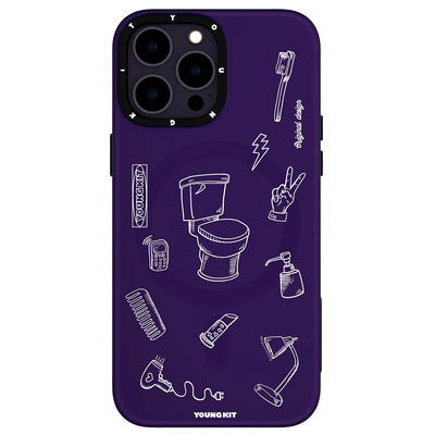 Apple iPhone 14 Pro Max Kılıf Magsafe Şarj Özellikli Desenli Youngkit Plaything Serisi Kapak Siyah