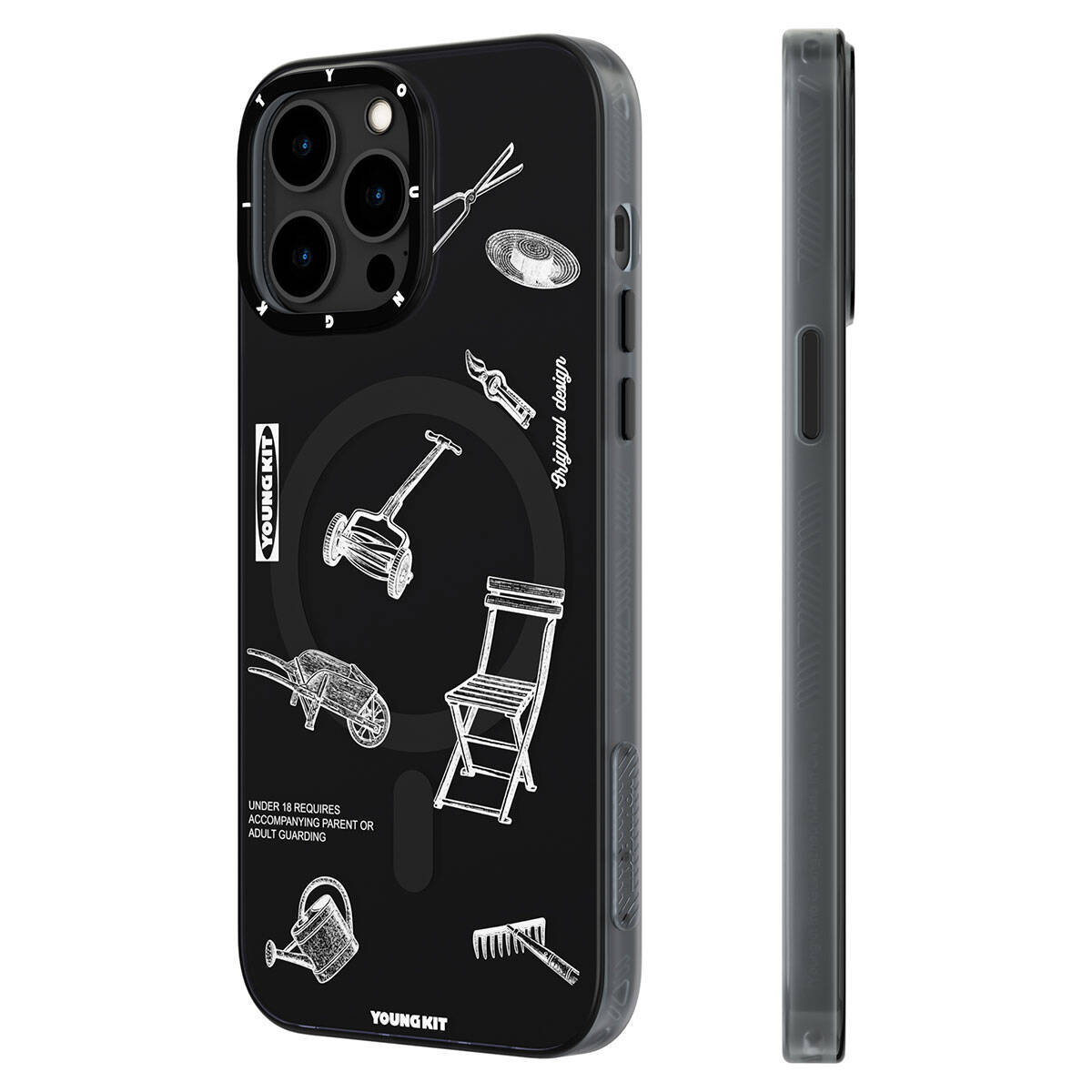 Apple iPhone 14 Pro Max Kılıf Magsafe Şarj Özellikli Desenli Youngkit Plaything Serisi Kapak Siyah